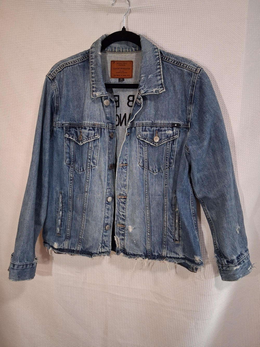 Lucky Brand Light Blue Distressed Denim Trucker Jacket